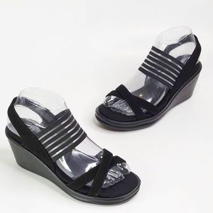 Skechers Rumbler Black Solar Burst Black Wedge Sandals Women’s 7 Shoes